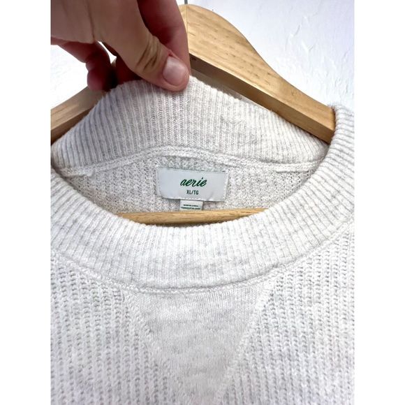 Aerie’ Womens Crew Neck Tunic Over Sized Sweater Off White Grey Soft Sz XL Knit - Picture 4 of 7